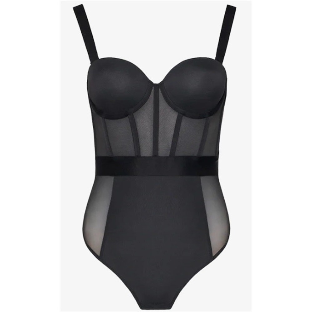 NWOT Donna Karan 34B DKNY Sheers Strapless Mesh Thong Bodysuit DK6008 120125